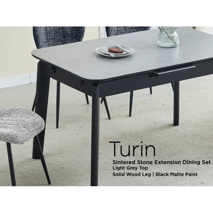 Turin 130 - 160cm Sintered Stone Extending Dining Set - Light Grey