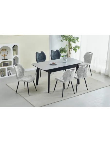 Turin 130 - 160cm Sintered Stone Extending Dining Set - Light Grey