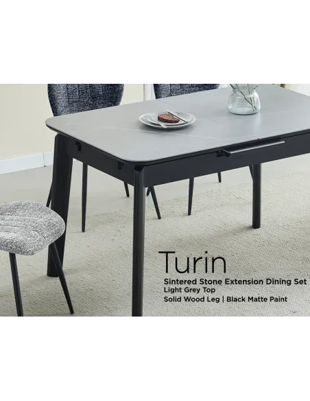 Turin 130 - 160cm Sintered Stone Extending Dining Table - Dark Grey