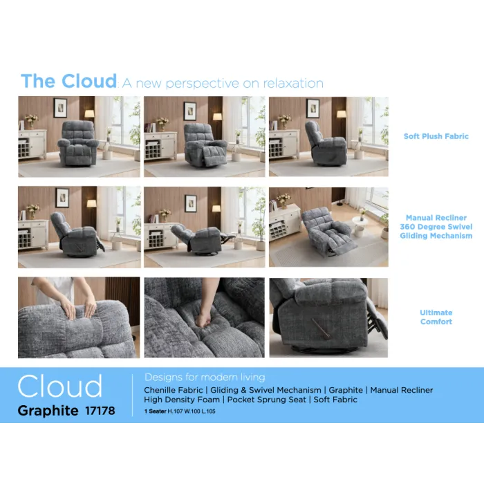 Cloud Swivel Armchair  - Graphite