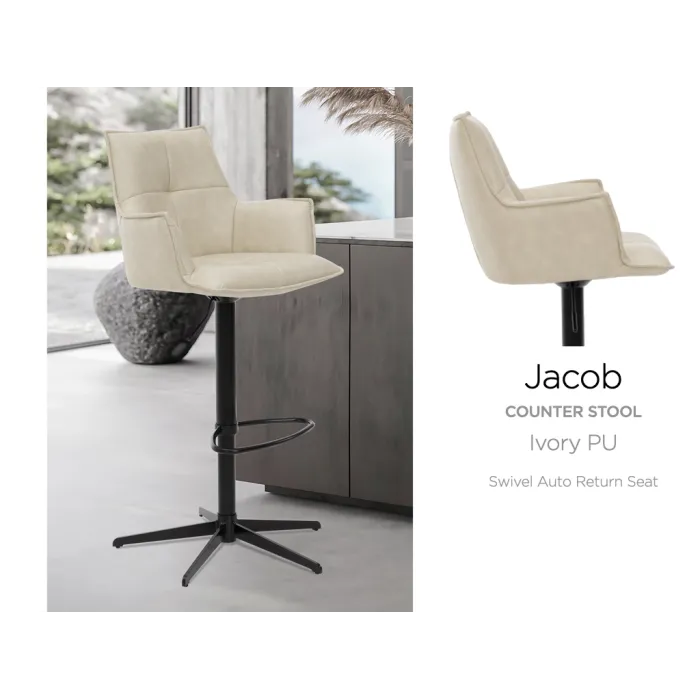 Jacob Bar Stool - Ivory PU
