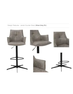 Jacob Bar Stool - Silver Grey PU 2