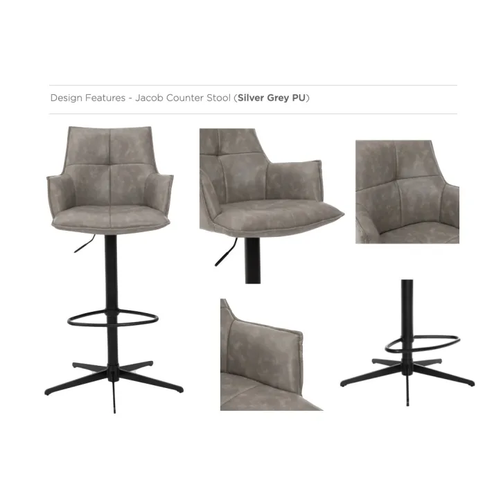 Jacob Bar Stool - Silver Grey PU