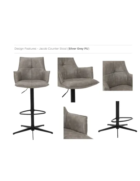 Jacob Bar Stool - Silver Grey PU