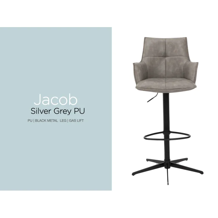 Jacob Bar Stool - Silver Grey PU