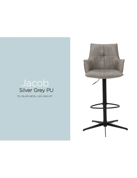 Jacob Bar Stool - Silver Grey PU