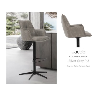 Jacob Bar Stool - Silver Grey PU