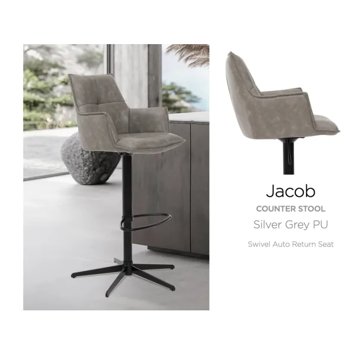 Jacob Bar Stool - Silver Grey PU