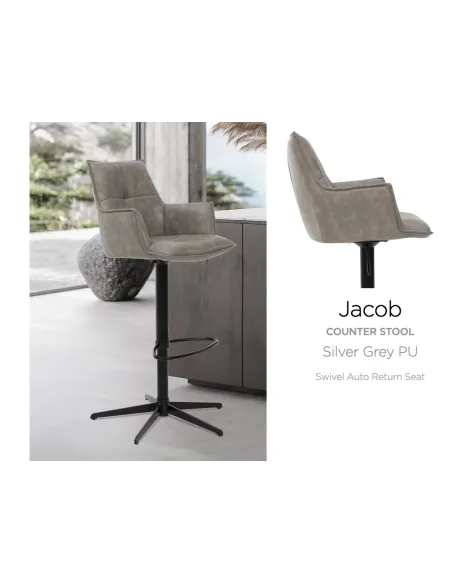 Jacob Bar Stool - Silver Grey PU