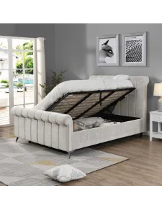 Carlow Side Gas Lift Bedframe in Beige - 4ft6 or 5ft