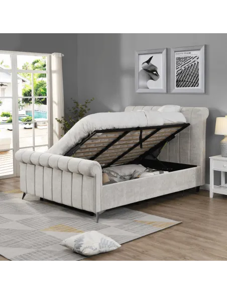 Carlow Side Gas Lift Bedframe in Beige - 4ft6 or 5ft