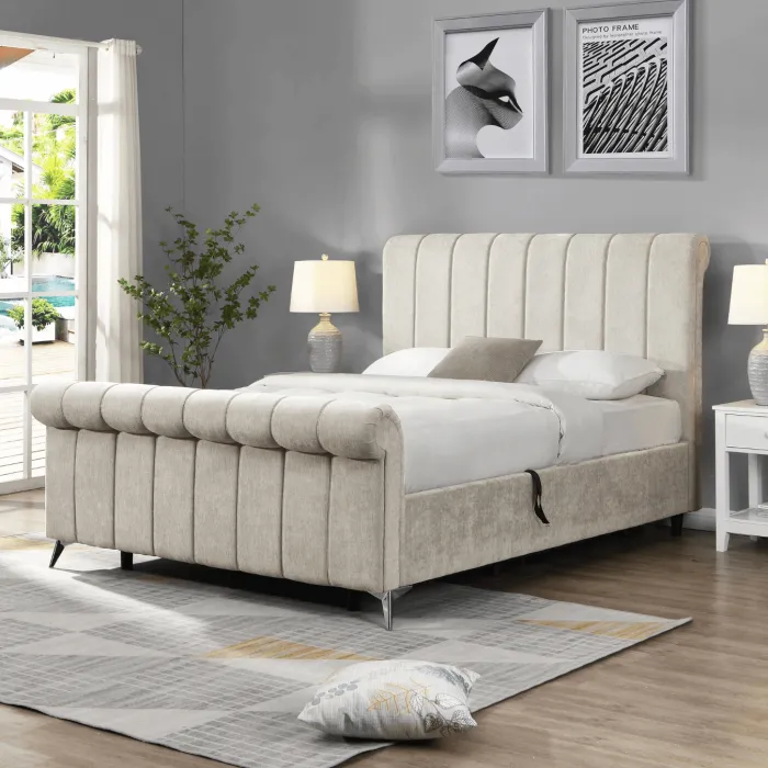 Carlow Side Gas Lift Bedframe in Beige - 4ft6 or 5ft