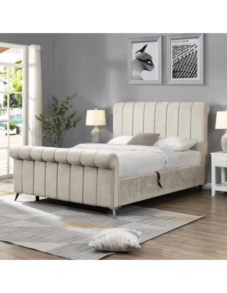 Carlow Side Gas Lift Bedframe in Beige - 4ft6 or 5ft