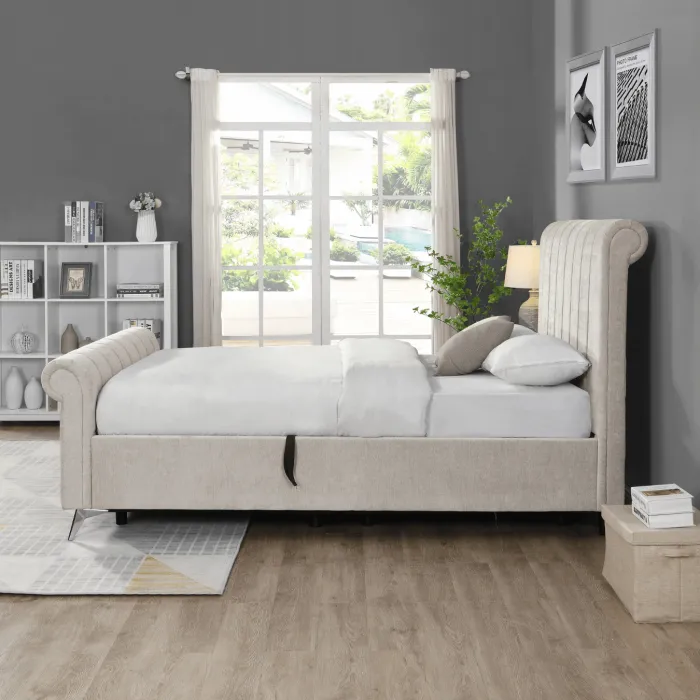 Carlow Side Gas Lift Bedframe in Beige - 4ft6 or 5ft