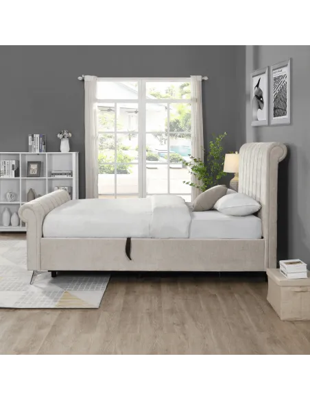 Carlow Side Gas Lift Bedframe in Beige - 4ft6 or 5ft