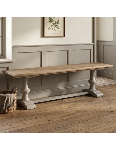 Chateau Painted Dining Bench - Grey/Pine Top