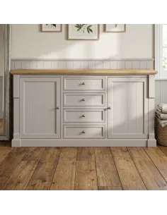 Chateau Painted 2 Door 4 Drawer Sideboard  - Grey/Pine Top