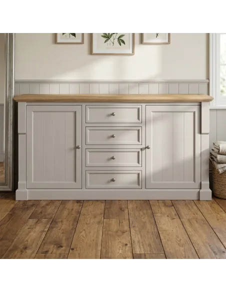 Chateau Painted 2 Door 4 Drawer Sideboard  - Grey/Pine Top