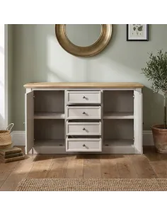 Chateau Painted 2 Door 4 Drawer Sideboard  - Grey/Pine Top 2