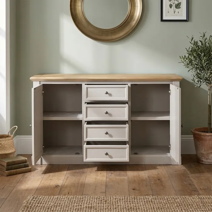 Chateau Painted 2 Door 4 Drawer Sideboard  - Grey/Pine Top