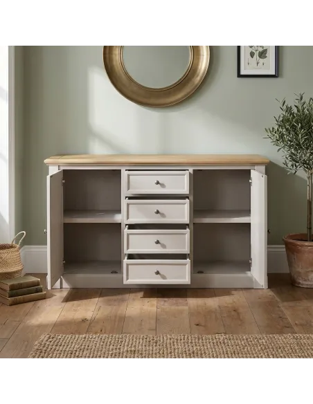 Chateau Painted 2 Door 4 Drawer Sideboard  - Grey/Pine Top