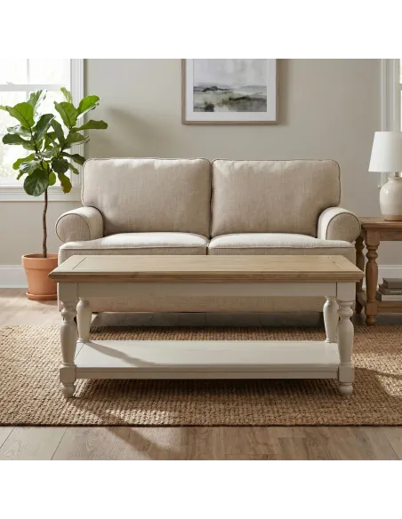 Chateau Painted Coffee Table - Grey/Pine Top