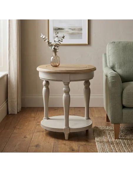 Chateau Painted Round Side Table - Grey/Pine Top
