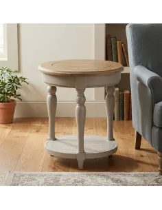 Chateau Painted Round Side Table - Grey/Pine Top 2