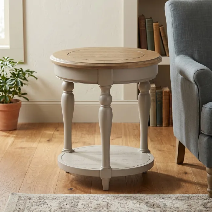 Chateau Painted Round Side Table - Grey/Pine Top