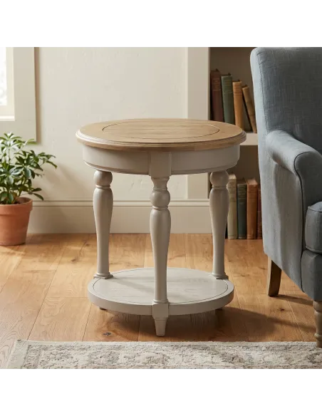 Chateau Painted Round Side Table - Grey/Pine Top