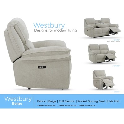 Westbury Electric Recliner Armchair - Beige