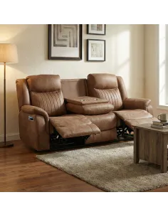 Darlington 3 Seater Sofa with Console - Tan 2