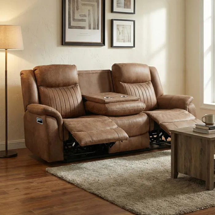 Darlington 3 Seater Sofa with Console - Tan