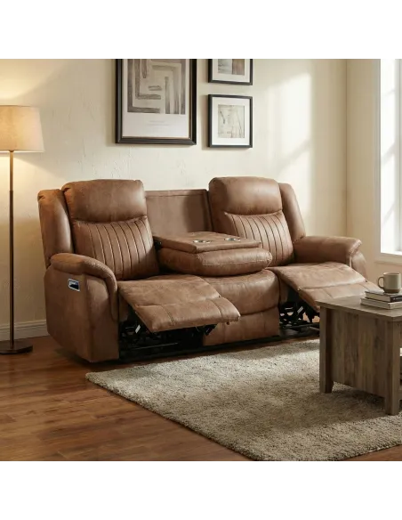 Darlington 3 Seater Sofa with Console - Tan