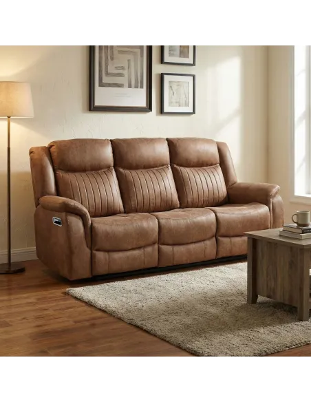 Darlington 3 Seater Sofa with Console - Tan