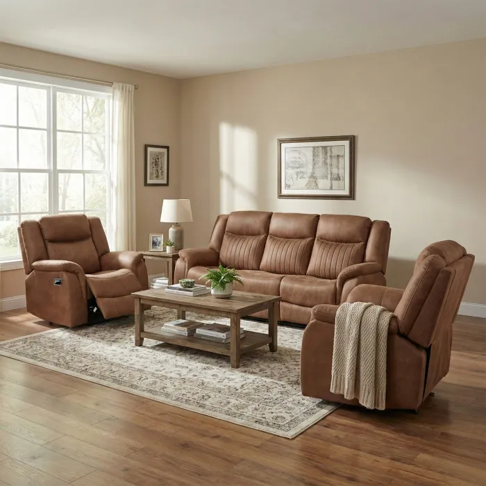 Darlington 3 Seater Sofa with Console - Tan