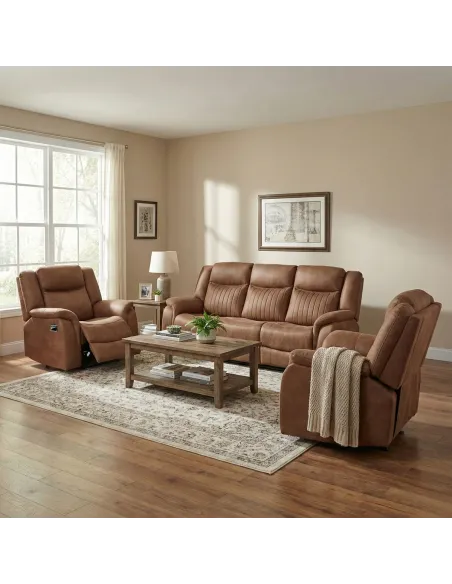Darlington 3 Seater Sofa with Console - Tan