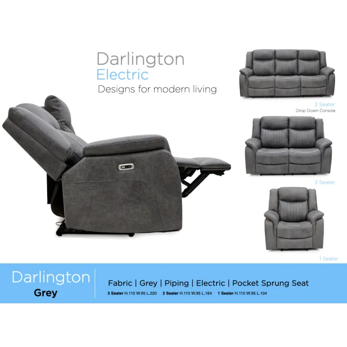 Darlington 3 Seater Electric Sofa with Console - Grey