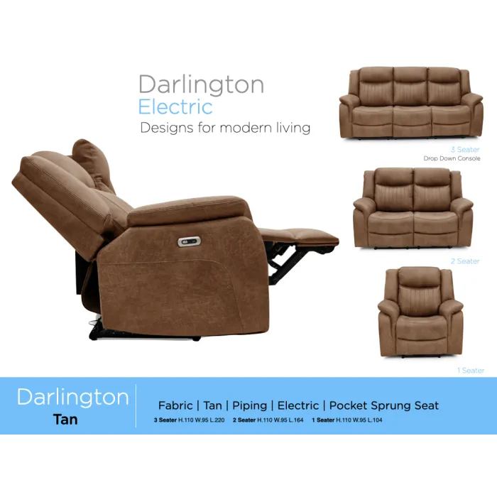 Darlington 3 Seater Electric Sofa with Console - Tan