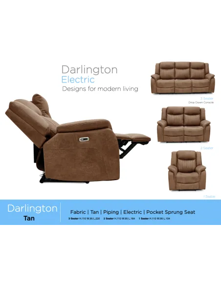Darlington 3 Seater Electric Sofa with Console - Tan