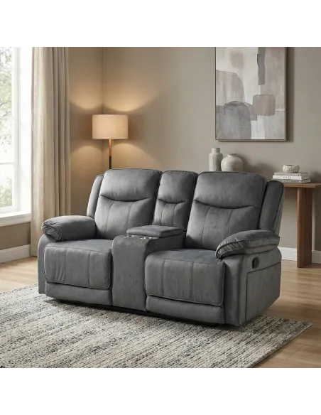 Clayton 2 Seater Recliner Sofa with Console - Grey