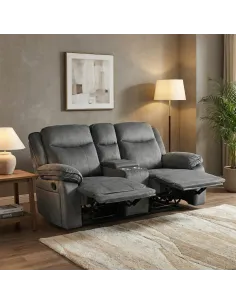 Clayton 2 Seater Recliner Sofa with Console - Grey 2