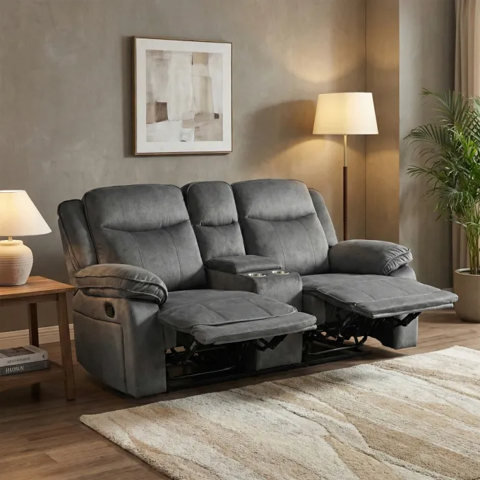 Clayton 2 Seater Recliner Sofa with Console - Grey