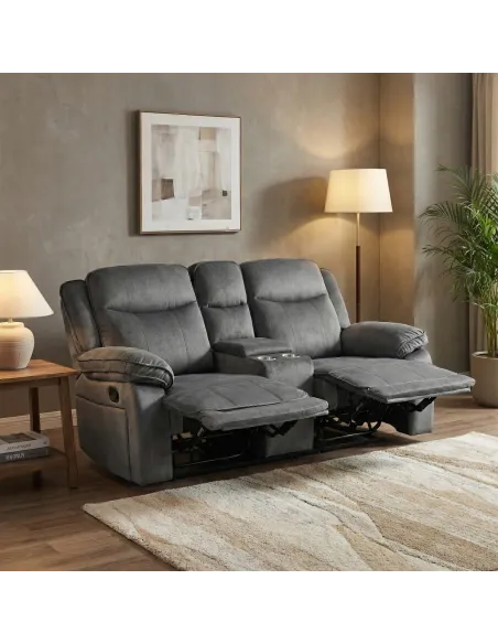 Clayton 2 Seater Recliner Sofa with Console - Grey