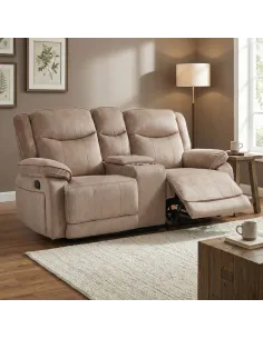 Clayton 2 Seater Recliner Sofa with Console - Light Brown