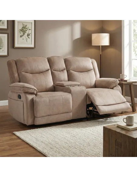 Clayton 2 Seater Recliner Sofa with Console - Light Brown