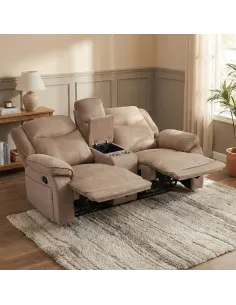 Clayton 2 Seater Recliner Sofa with Console - Light Brown 2