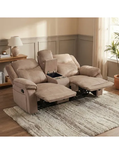 Clayton 2 Seater Recliner Sofa with Console - Light Brown