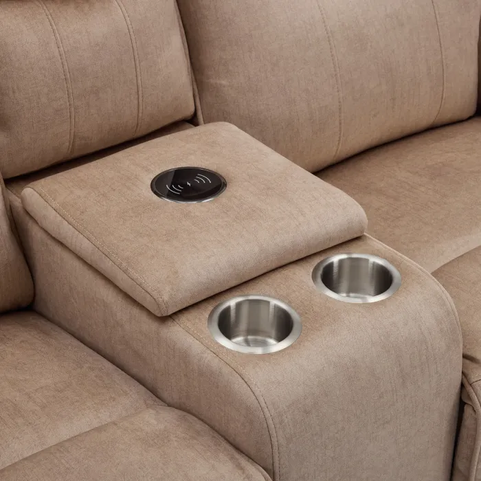 Clayton 2 Seater Recliner Sofa with Console - Light Brown