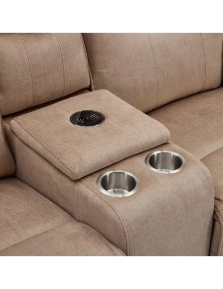 Clayton 2 Seater Recliner Sofa with Console - Light Brown